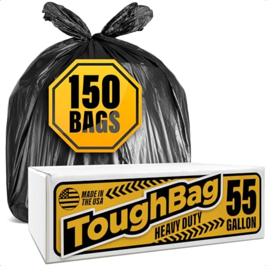 

Сверхмощные мешки для мусора на 5560 галлонов, большие черные мешки для мусора на 150 шт., сделано в США