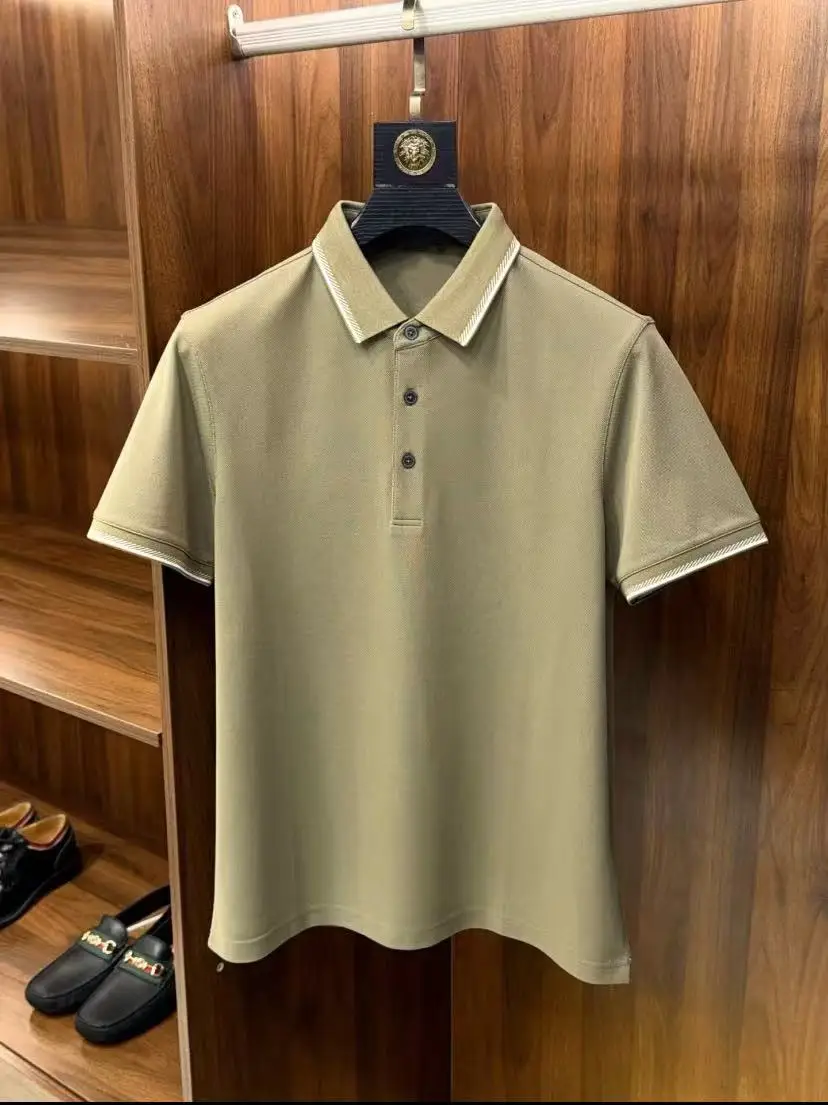 

100% pure cotton men's short sleeve 2025summer new high-end custom golf casual polo shirt fashion brand badge design T-shirt top