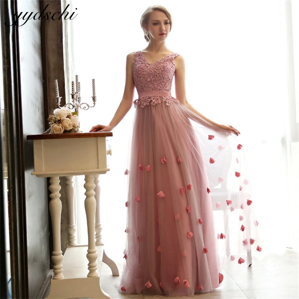 Customized Charming Tank Appliques Lace Tulle Vneck Sleeveless A-line Weeding Dresses Floor Length 2024 Prom Dresses Party Dress