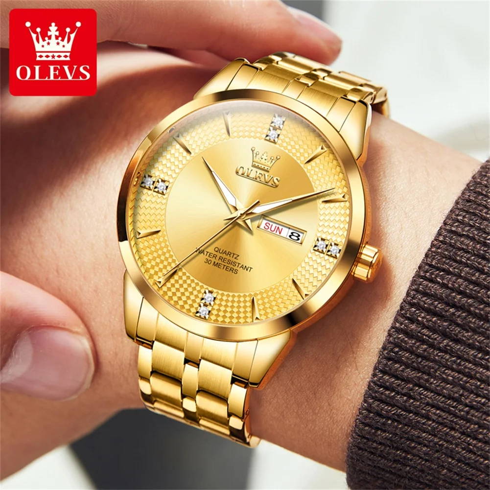 OLEVS 9917 Men Watches Original Classics Fashion Quartz WristwatchDiamond Scale Reloj  Waterproof Luminous Date Display Watch