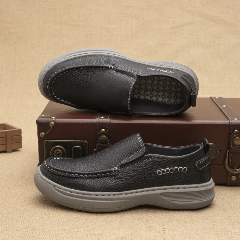 Top Autumn Trend Cowhide Men's Shoes Simple and Everyday Flat Leather Casual Shoes