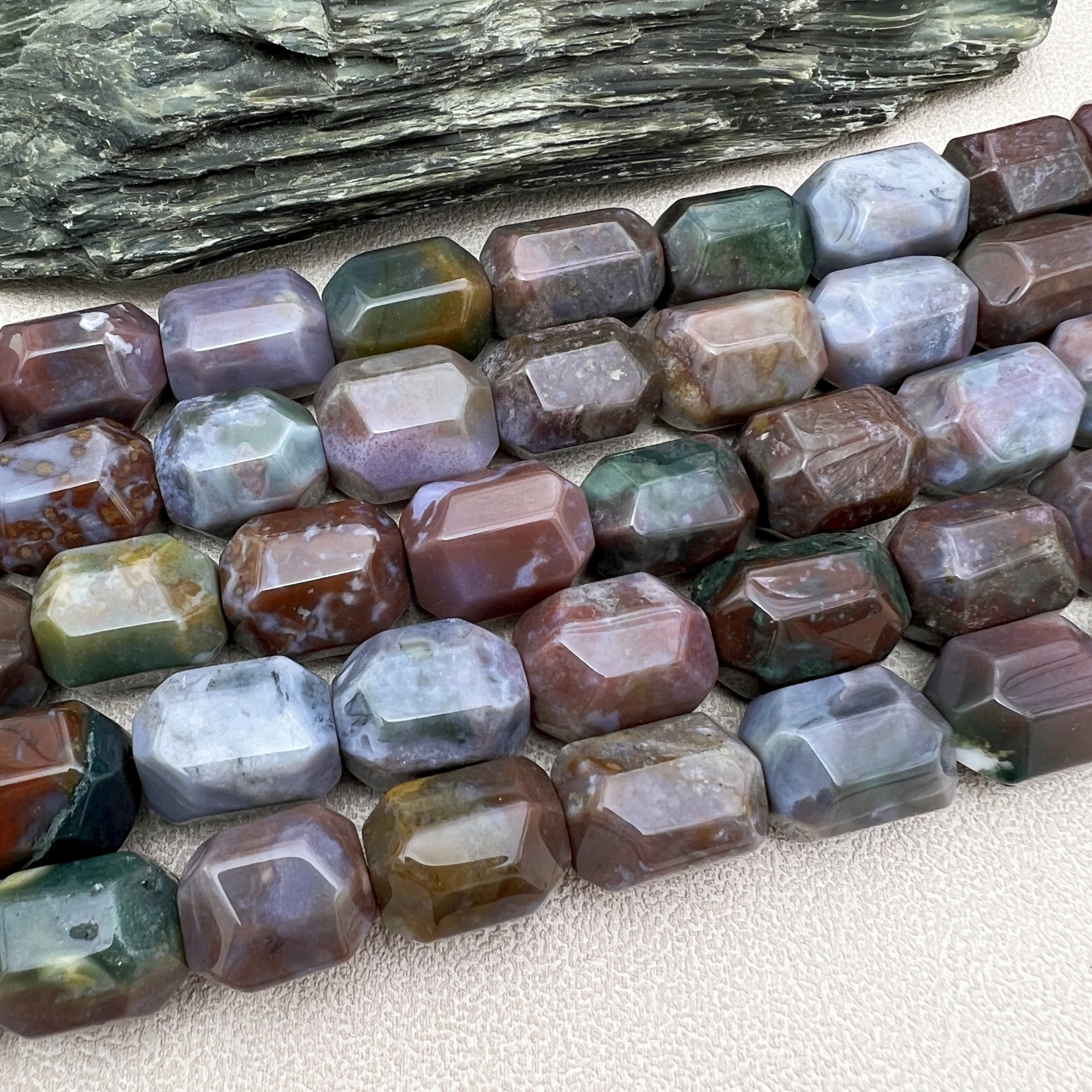 Large Faceted Natural Stone Indian Moss Agates Cutting Nugget Focus Beads For DIY Jewelry Making