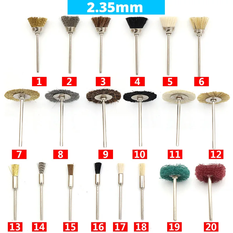 2.35mm wholesale 1pcs Mini Wire Brush Wheel Cup Brass Steel Wire Brush Set Shank For Power Dremel Rotary Tools Polishing buffer