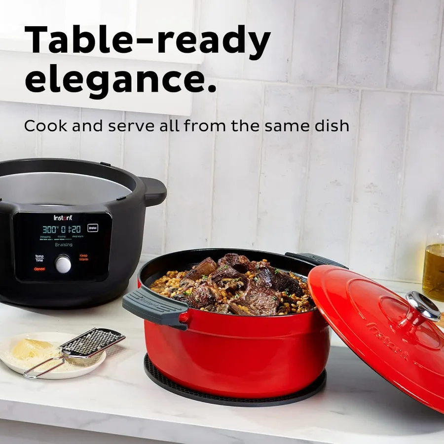 فرن هولندي مستدير كهربائي 6 كوارت 1500 وات من صناع 5in1: Braise Slow Cook Sear Saute جهاز تسخين الطعام مقلاة الطبخ المطلية بالمينا