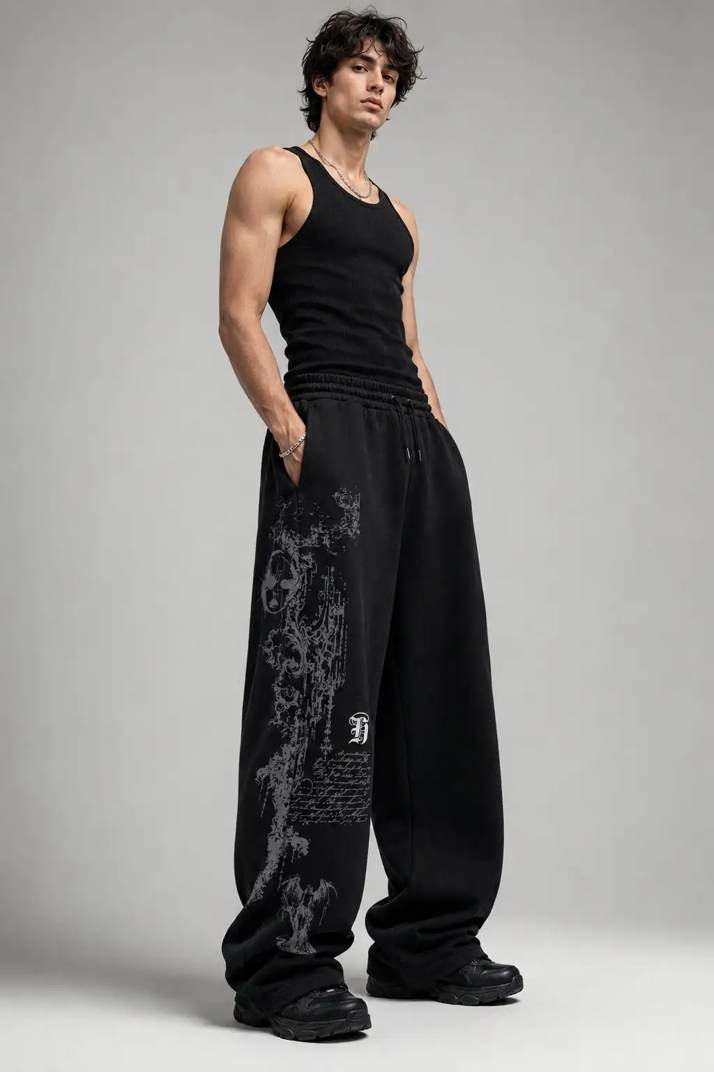 Y2K  Sweatpants Gothic Vintage Angel Scripture Print Elastic Drawstring Waist Loose Dark Streetwear Hip‑Hop Casual Trousers