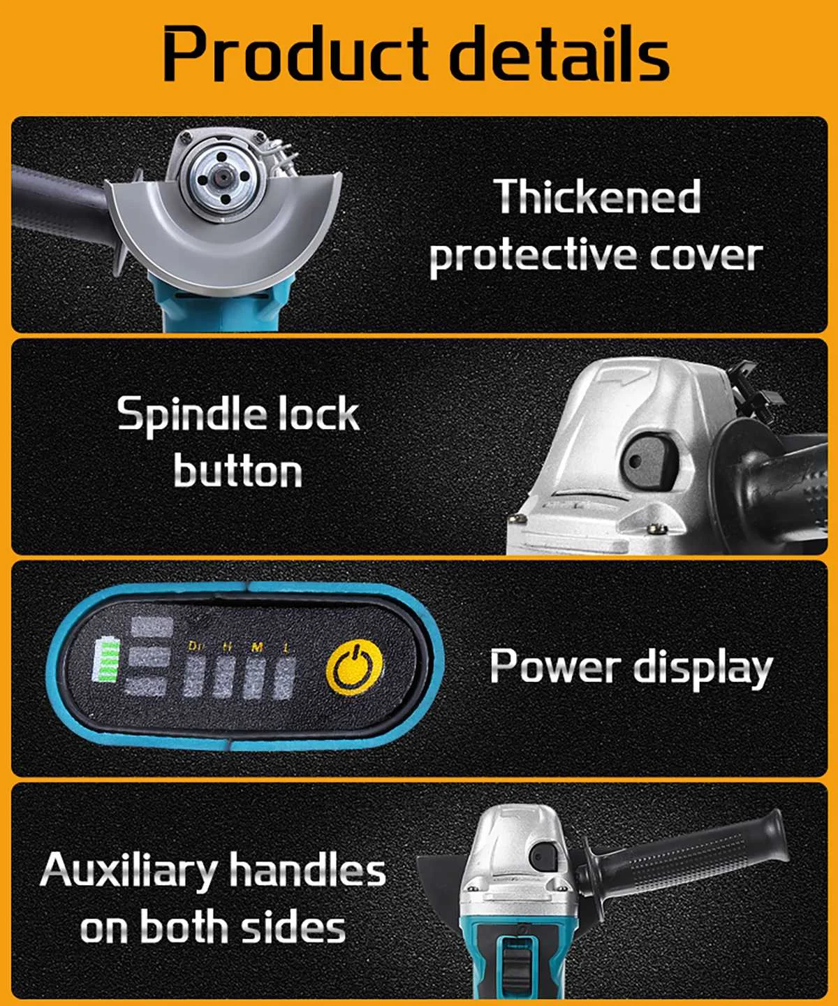 Imagem -02 - Brushless Angle Grinder Velocidades M14 com Bateria de Lítio Moedor Elétrico Polisher Ferramentas de Corte para Makita 18v Bateria 125 mm