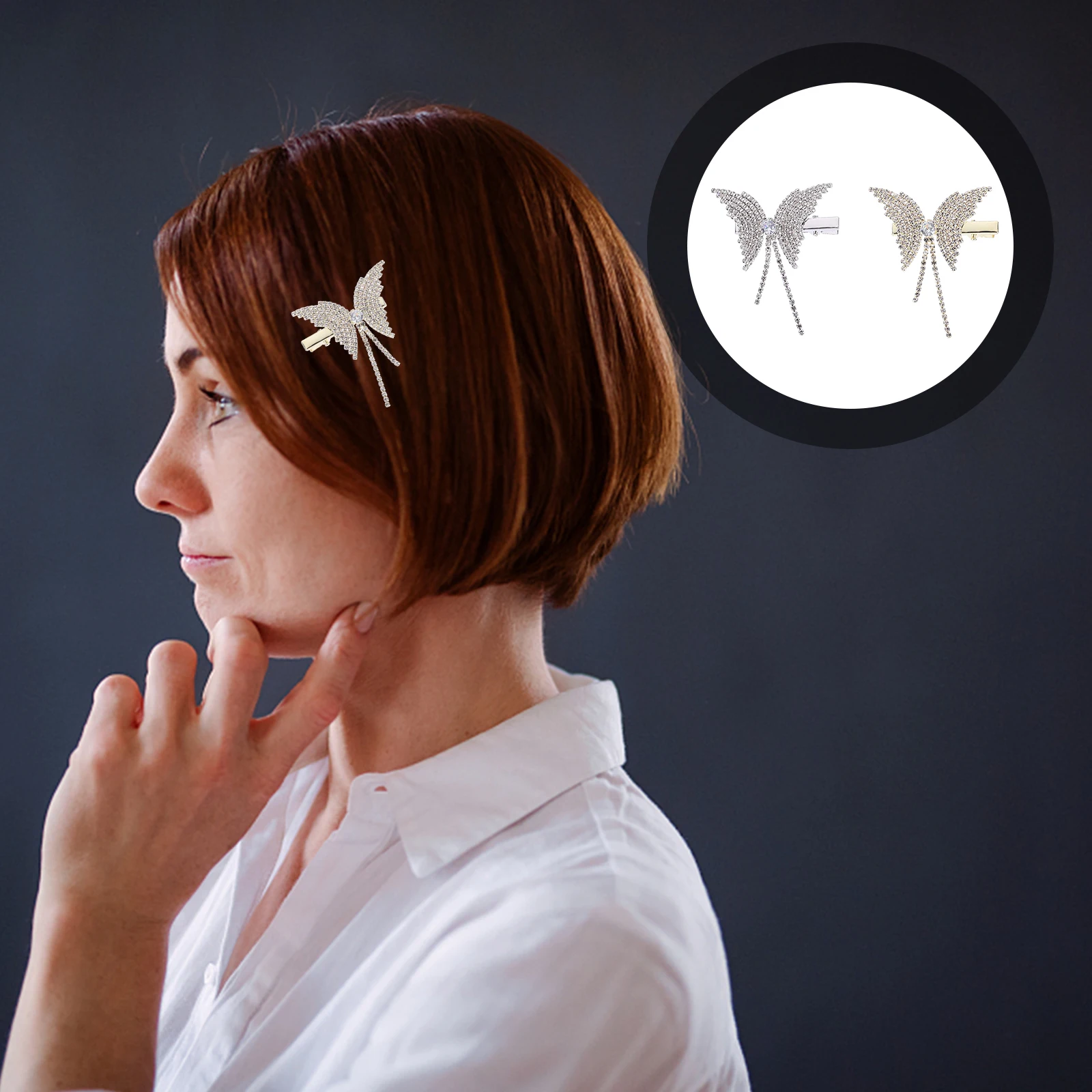 

2pcs Rhinestone Hairpins Decorative Clips for Bridesmaid Women Bowknot Accessory Decorations Lightweight Portable