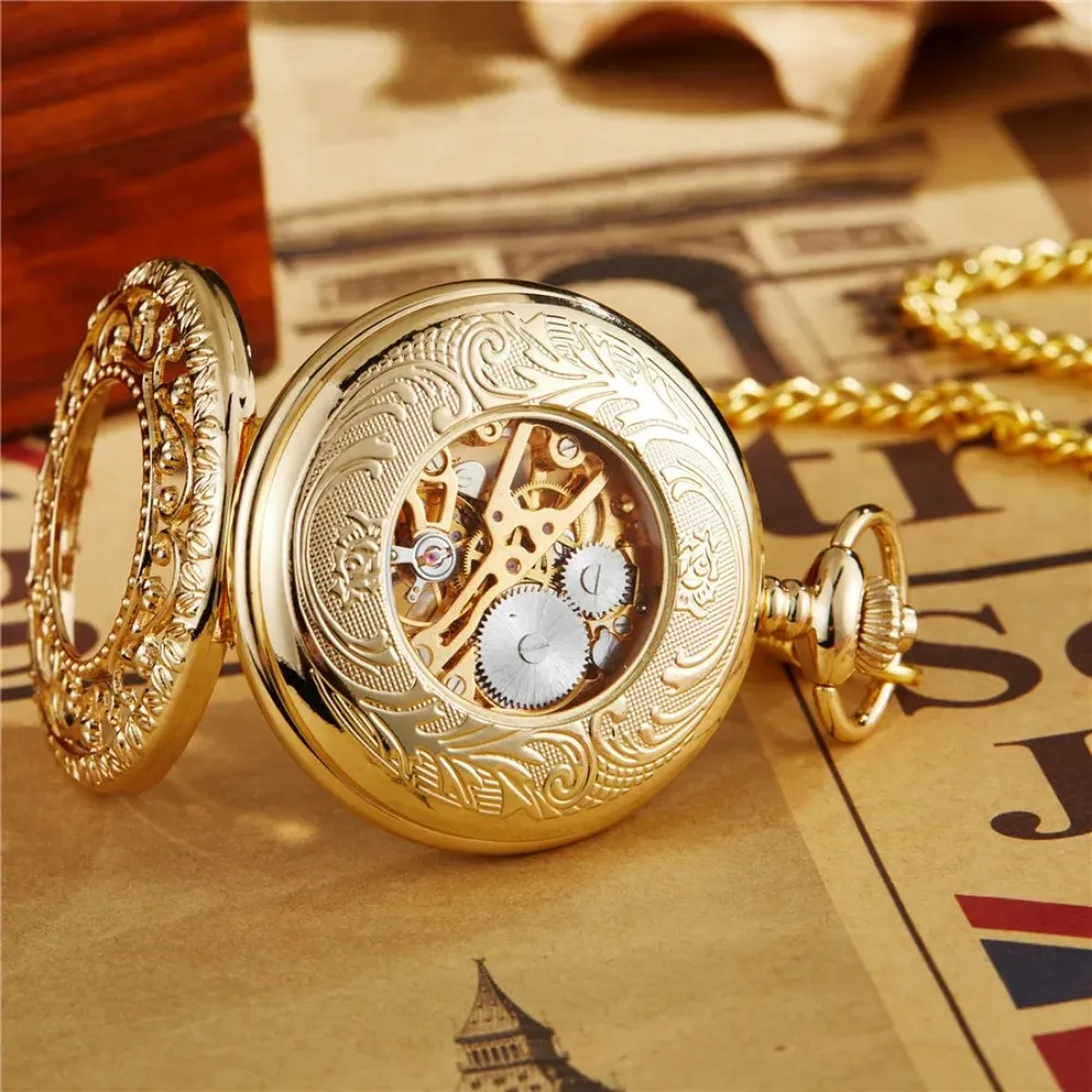 Mechanisch Zakhorloge Steampunk Vintage Zakhorloge Oude Antieke Ketting Holle Skelet Hand Wind Gesneden Fob Horloge