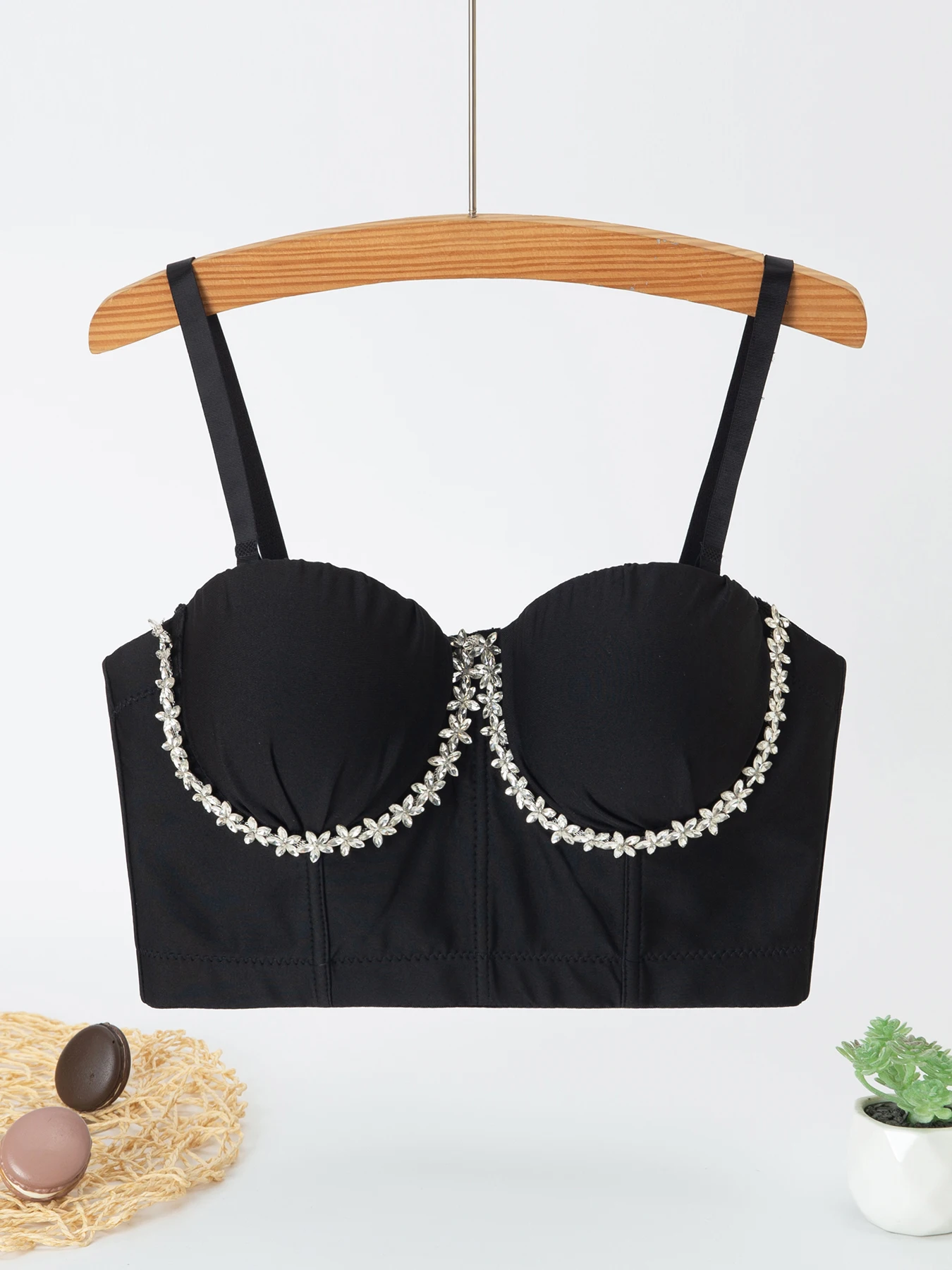 Bra Diamond Decoration Comfortable Buckle Style Design Adjustable Size Solid Color Simplicity Elegant Shoulder Strap Women Bra