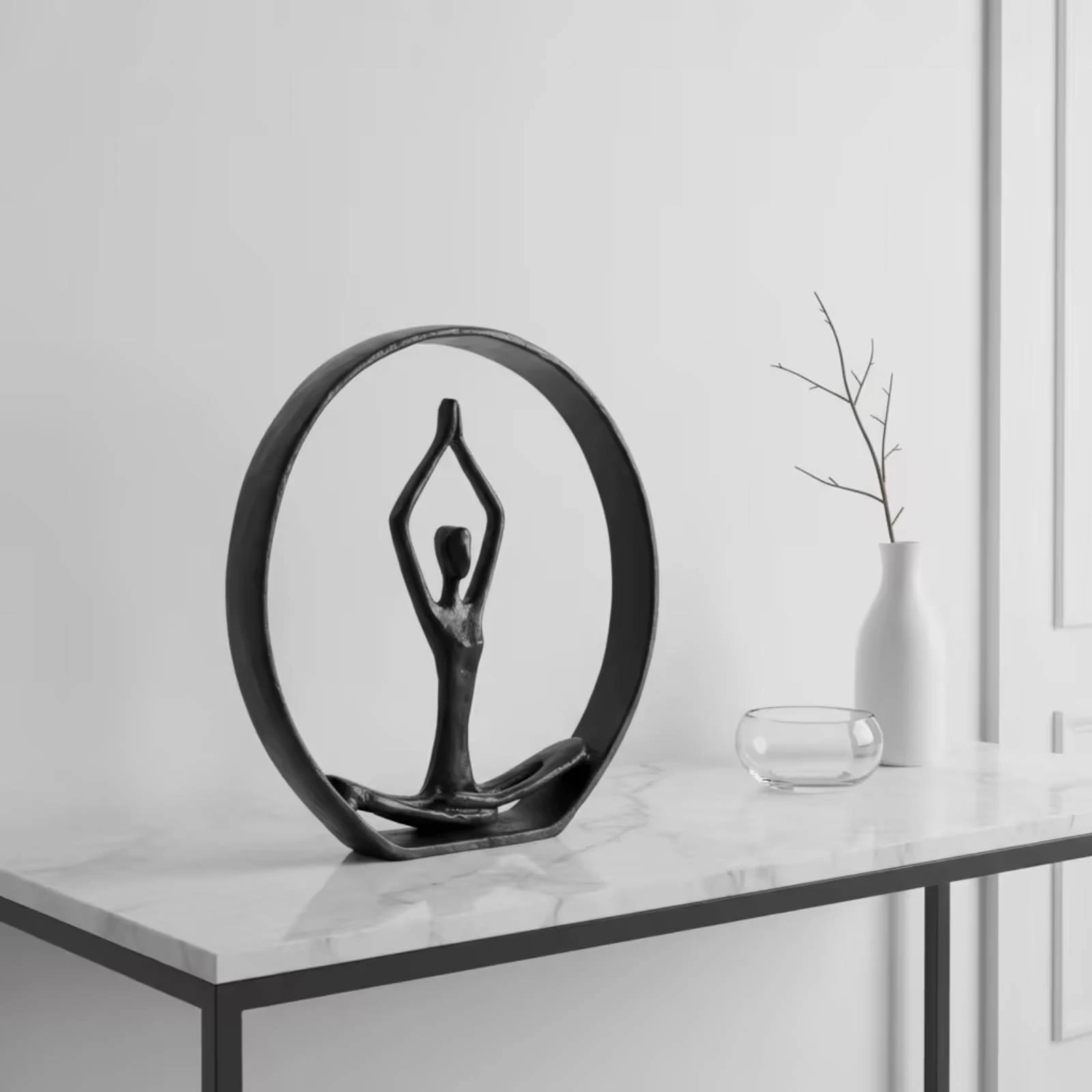 Meditation Figurine Darkened Finish Metal Meditation Sculpture Circlet Figurine Gift Idea Home Decor Cast Iron