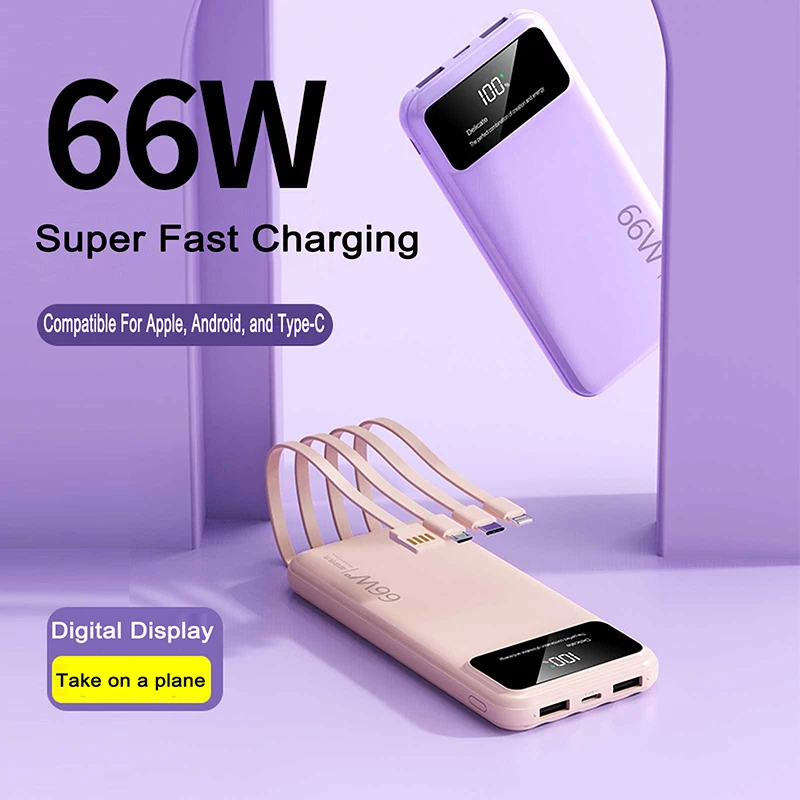 Portable Power Bank 30000mAh Built in Cable 66W Super Fast Charging Spare battery Charger for iPhone15 14 13 Xiaomi 14 powerbank