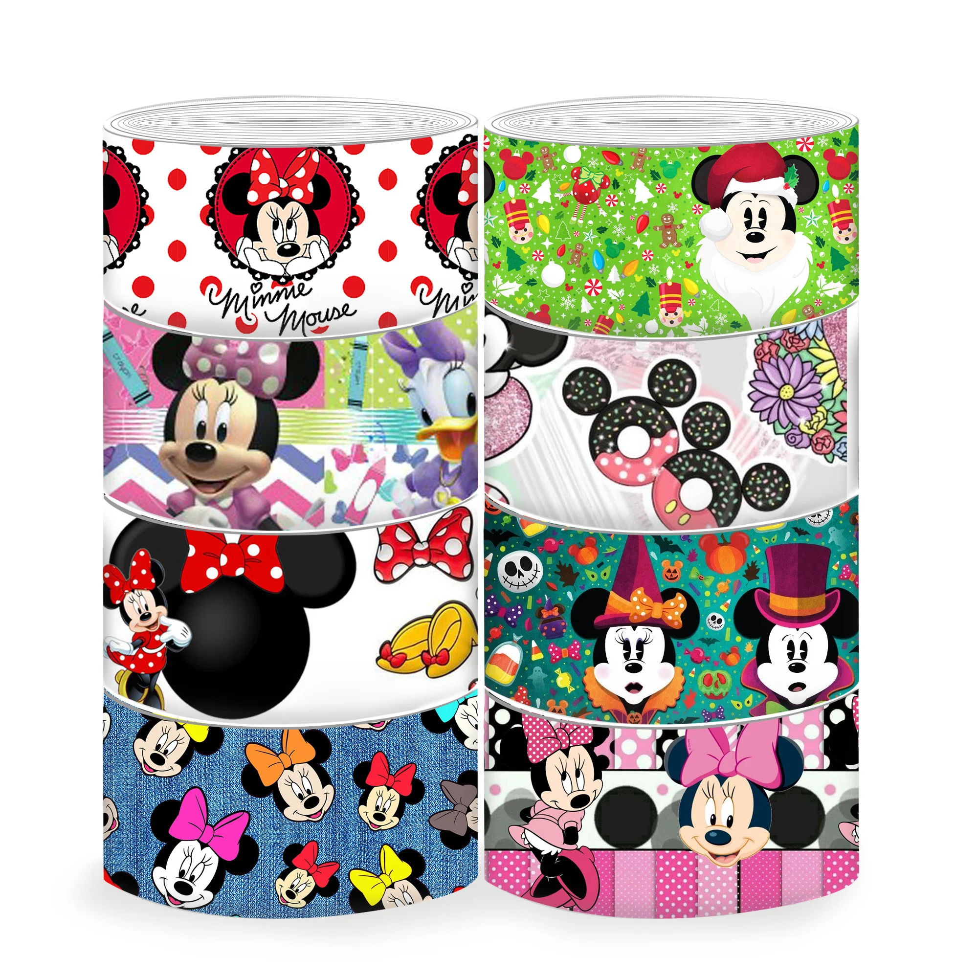 Disney 5Yards Multi Size Mickey Minnie Mouse Printed Grosgrain Ribbon For Hairbows DIY Craft Supplies Cartoon Ribbons