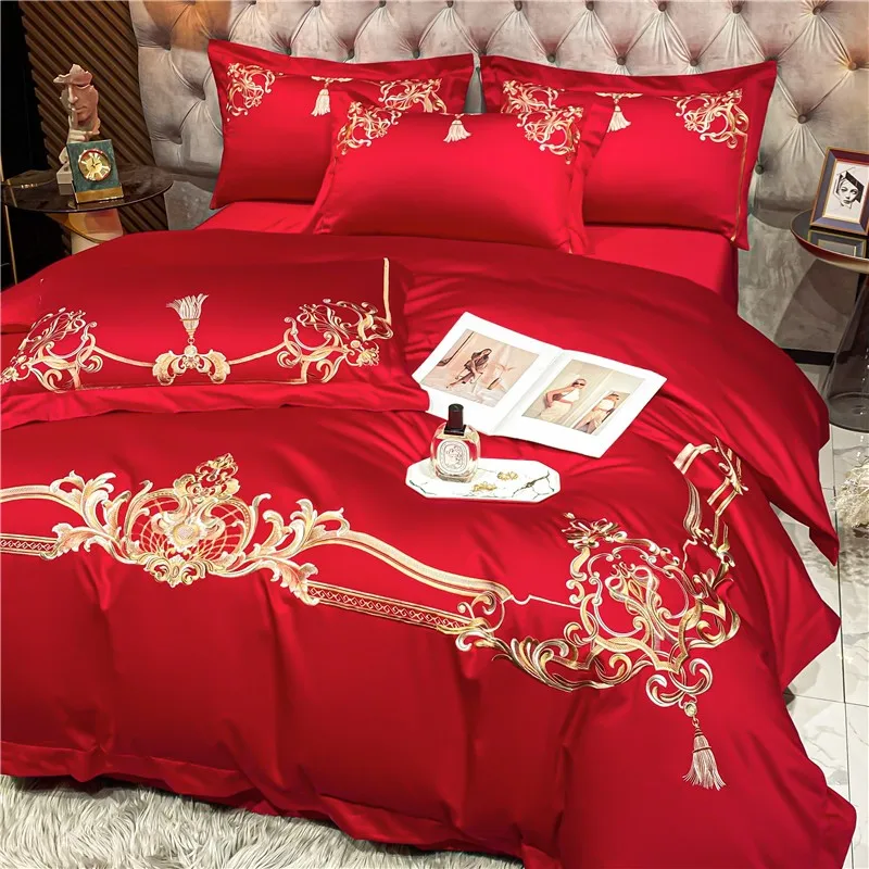 Luxury 4Pcs Bedding set Chic Embroidery 1000TC Egyptian Cotton Duvet Cover Bed Sheet Pillowcases Doubel Queen King size 4Pcs