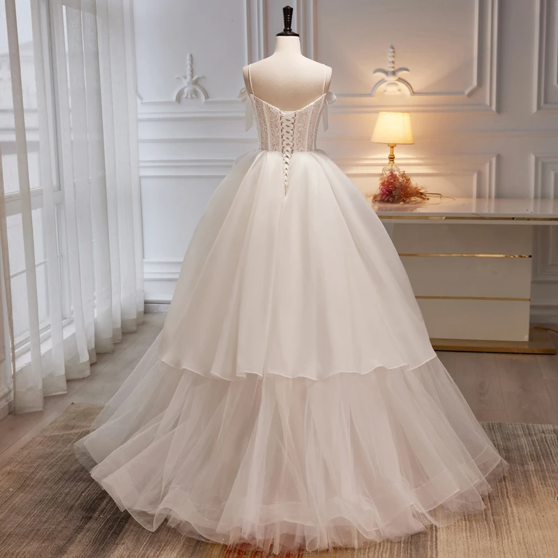 Anxin sh princesa fora branco flor renda vintage cinta de espaguete beading pequeno arco babados vestido de baile vestido de noite personalizado