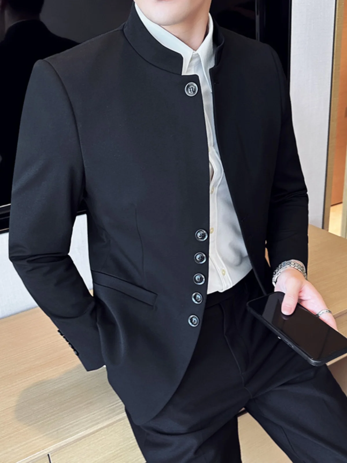 Chinese Style 2 Piece Suit  (Jacket+Pants) Fashion Wedding Suits for Men Casual Business Formal Party Prom Suits Blazer Trousers