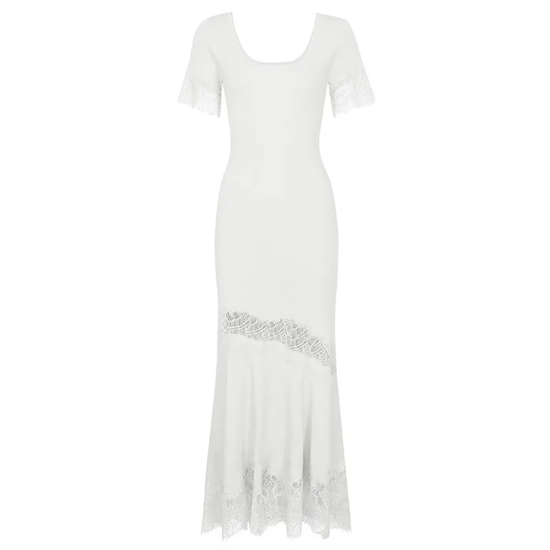 Women O-Neck Short Sleeve Patchwork Lace Dress A-Line Dress