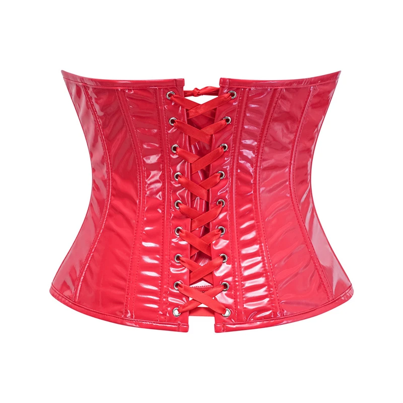 Corsés debajo del busto de PVC rojo para mujer, Top con corpiño, faja de entrenamiento de cintura negra Sexy, corsé gótico con cordones en huesos, Basques