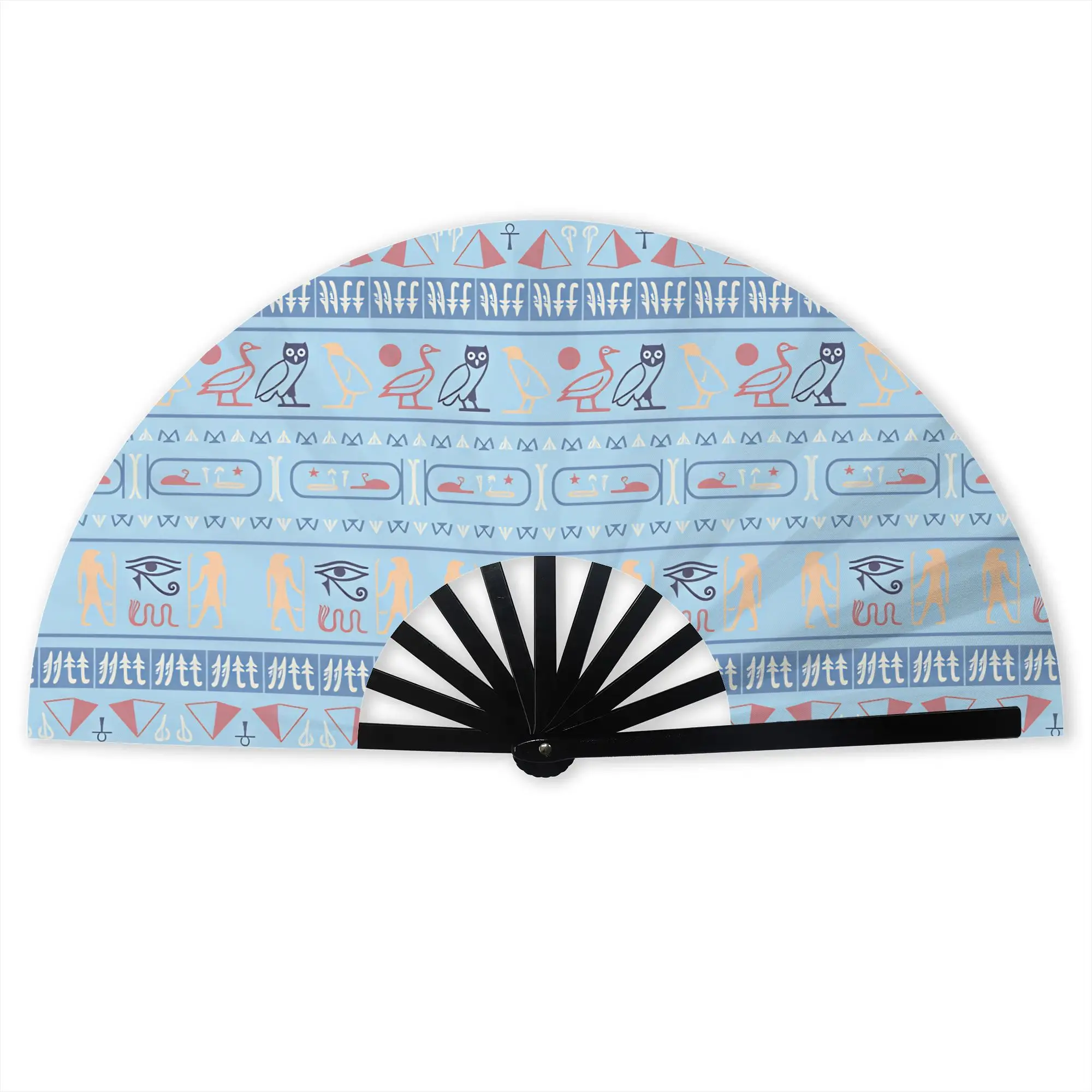 Egyptian Pyramids Hieroglyphs Folding Hand Fan Ankh Eye of Horus Polyester Fabric Fan Cool Summer Accessory Decorative Fans
