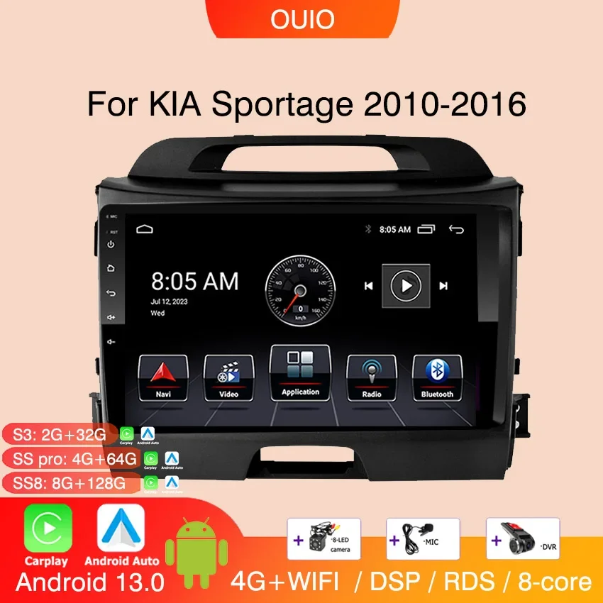 8GB+128GB Android 13 radio For KIA Sportage 3 2010 2011 2012 2013-2016 Car stereo Multimedia Player Carplay Auto GPS Navigation