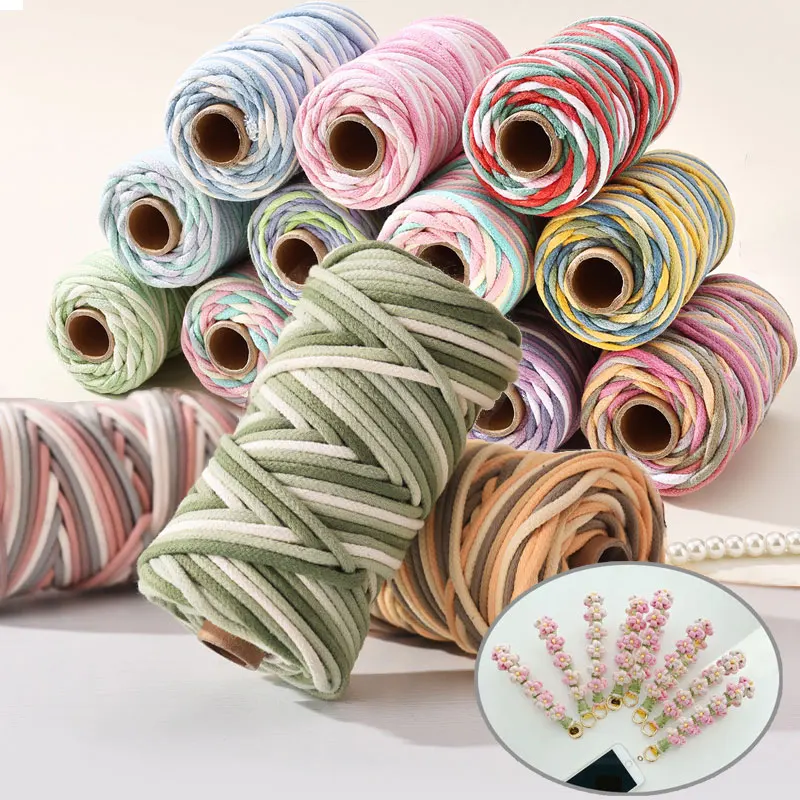 Cordons en coton dégradé coloré de 10/30 mètres, corde de 4mm, fil torsadé, ficelle en macramé pour bricolage, accessoires artisanaux tressés faits à la main