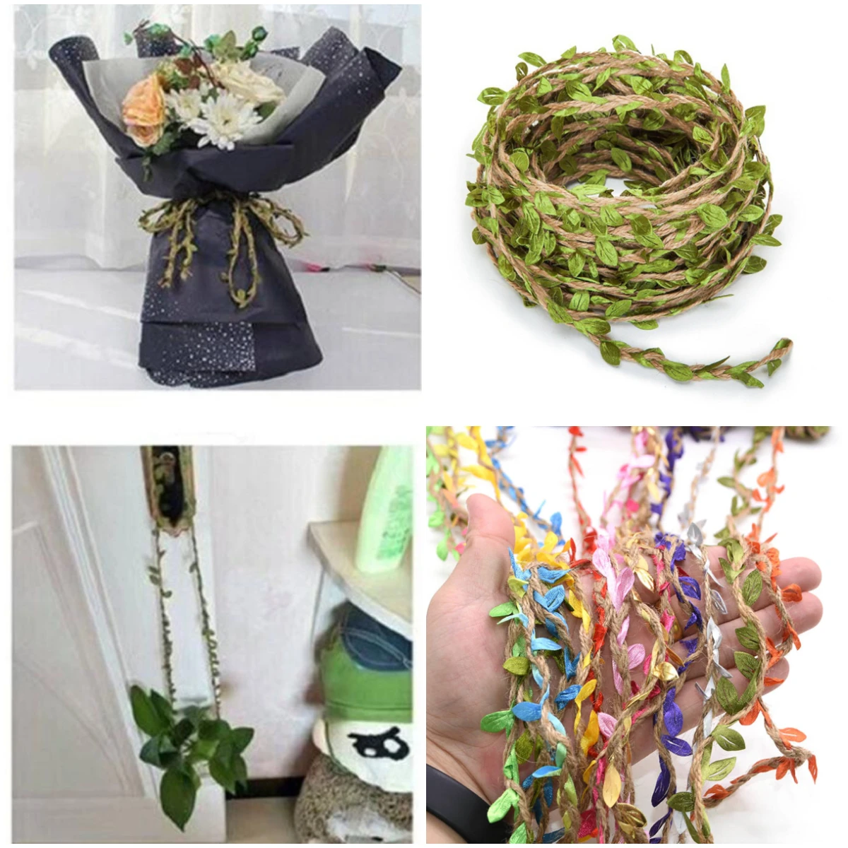 5 Yard 5mm Simulation Green Leaves Rope DIY Wedding Birthday Decoration Rattan Gift Bouquet Packaging Rope