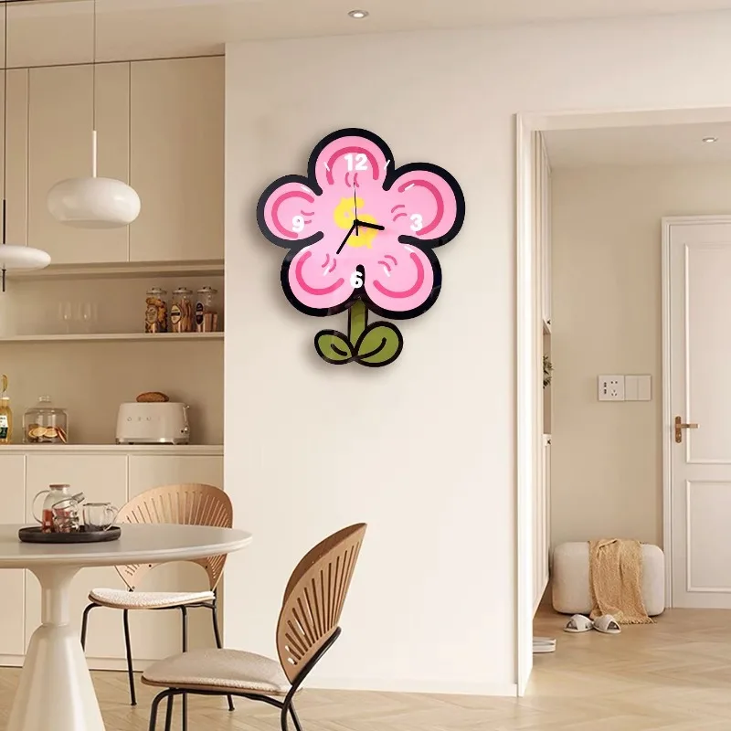 Simple and Creative Cartoon Flower Clock, Silent Wall Clock for Living Room and Dining Room, Cute Clock - view 4