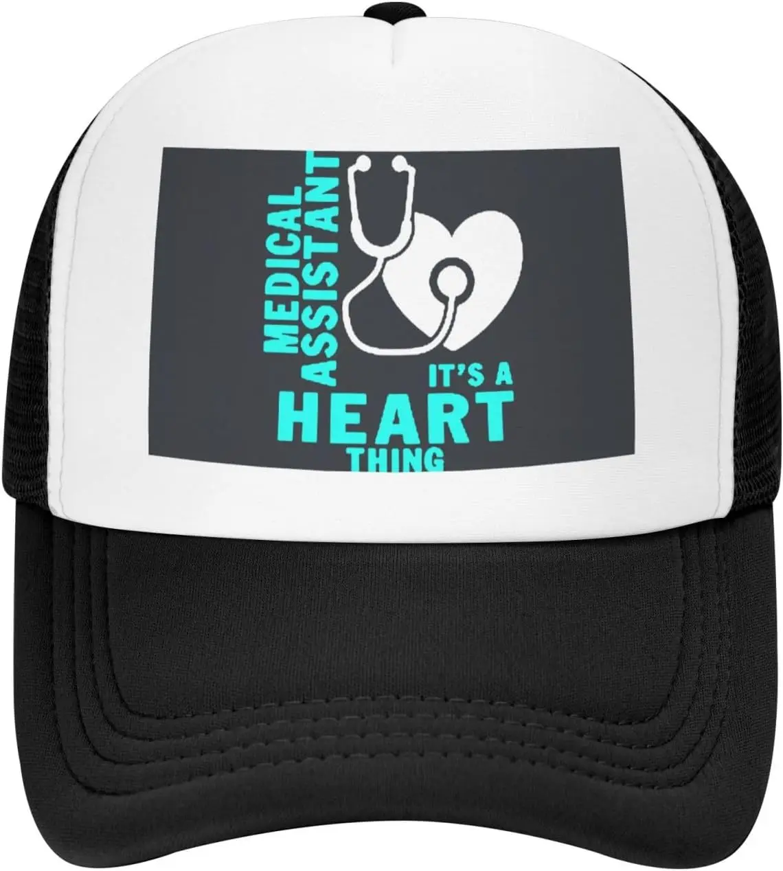 Medical Assistant Heart Stethoscope Trucker Hat Unisex Polyester Mesh Adjustable Cap Casual