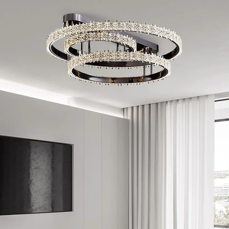 Modern Style Led Ceiling Chandelier for Living Room Bedroom Dining Room Kitchen Black Ring Creative Design Lamp Ceiling Light