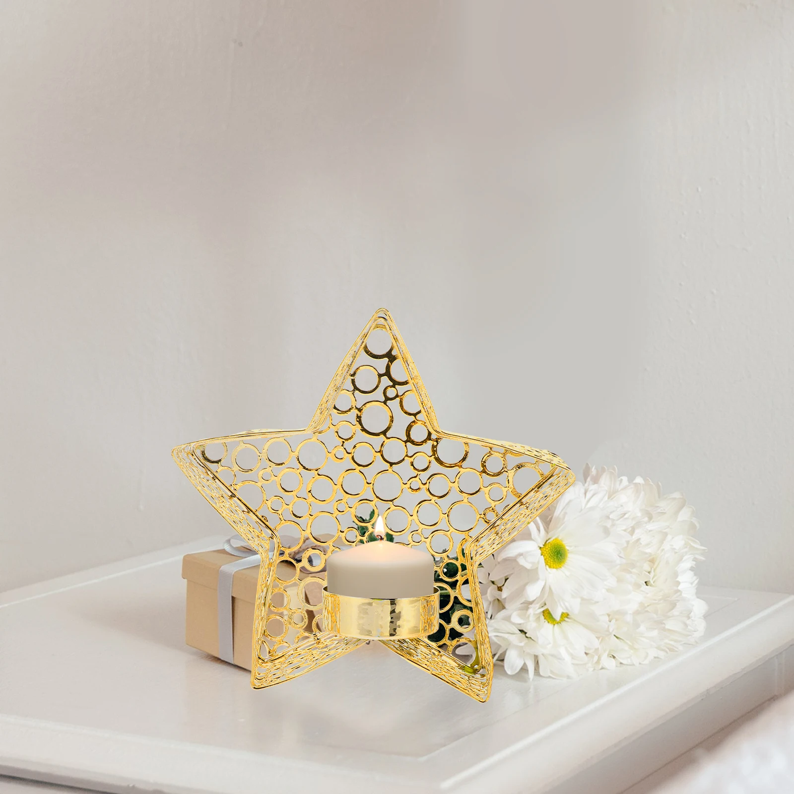 

Star Shape Iron Holder Retro Desktop Candlestick Decor For Wedding Home Tabletop Centerpiece Tea Light Stand