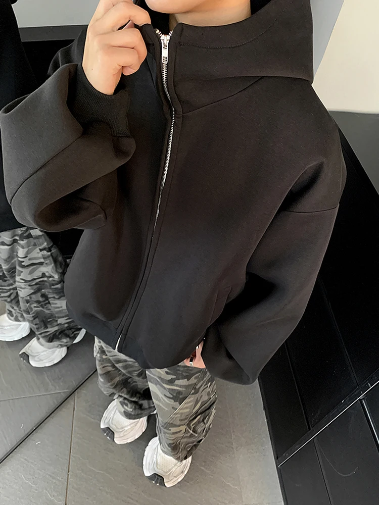 

Heavyweight Oversize Zipper Cardigan Sweatirt Men's Loose Lazy Sle High Collar Hooded Jaet Spring Autumn Long Sve