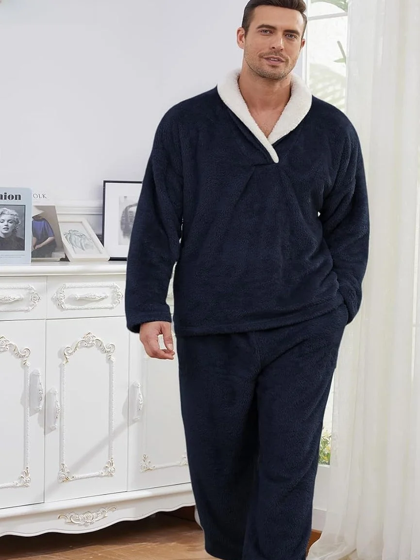 メンズ-2-ピース-パジャマ-ルーズ-プル-快適なラウンジウェア-ロングスベ-ロング-ド-リンター-シーズン-ユース-アウター-カジュアル-スレ