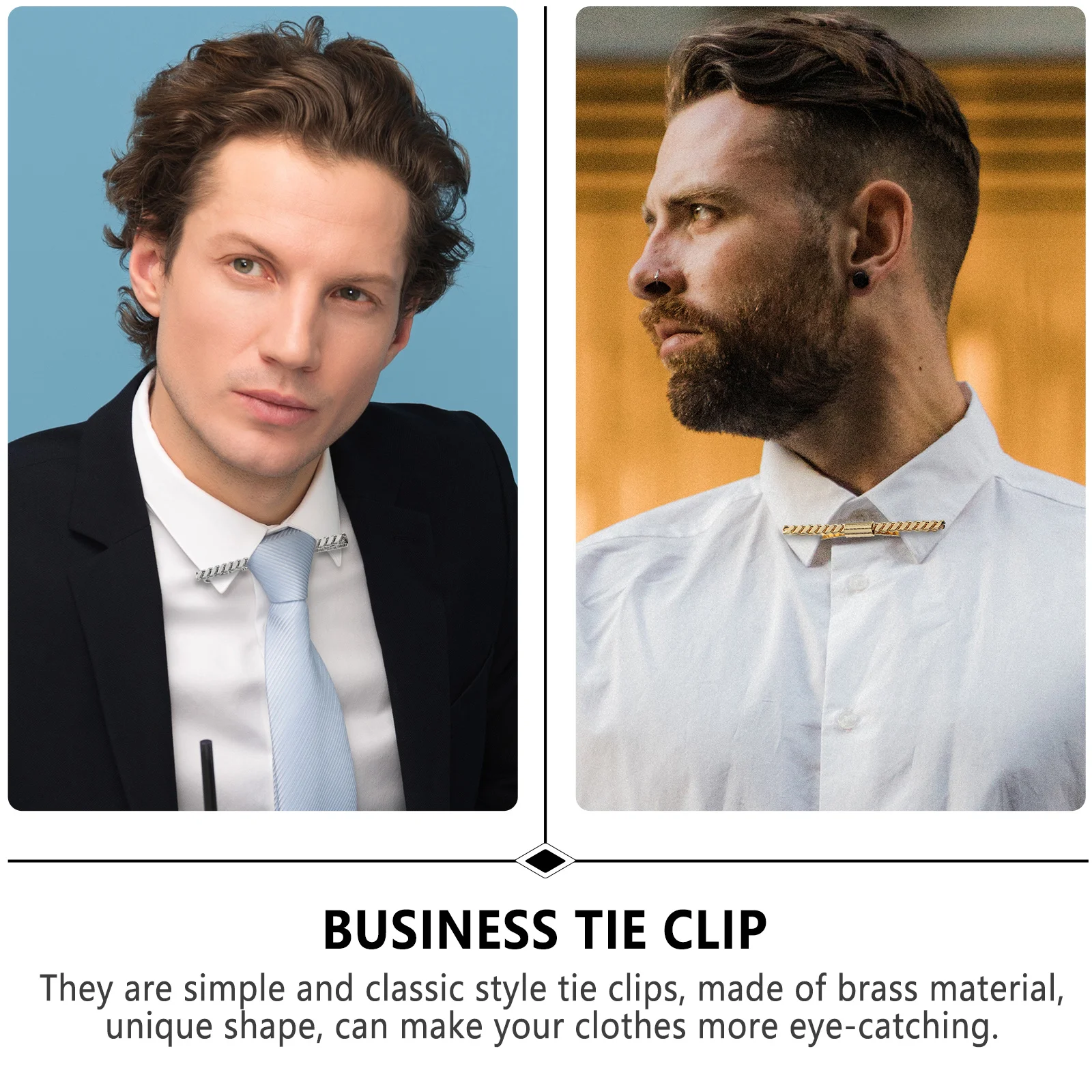 

3Pcs Men Tie Clips Metal Business Necktie Clasp Classic Brass Shirt Collar Clips Golden Silver Black Rust Resistant Durable