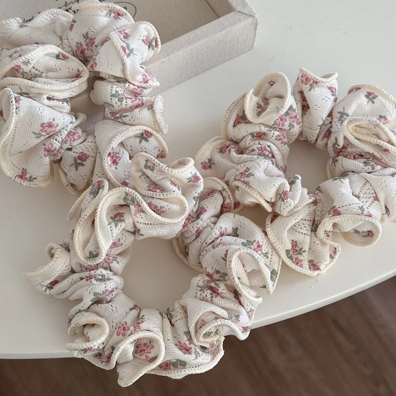 Scrunchie Colorful Floral Fabric Hair Tie Soft Elastic Band for Sweet Girly Bun Hairstyle Travel Party Lightweight Accessory