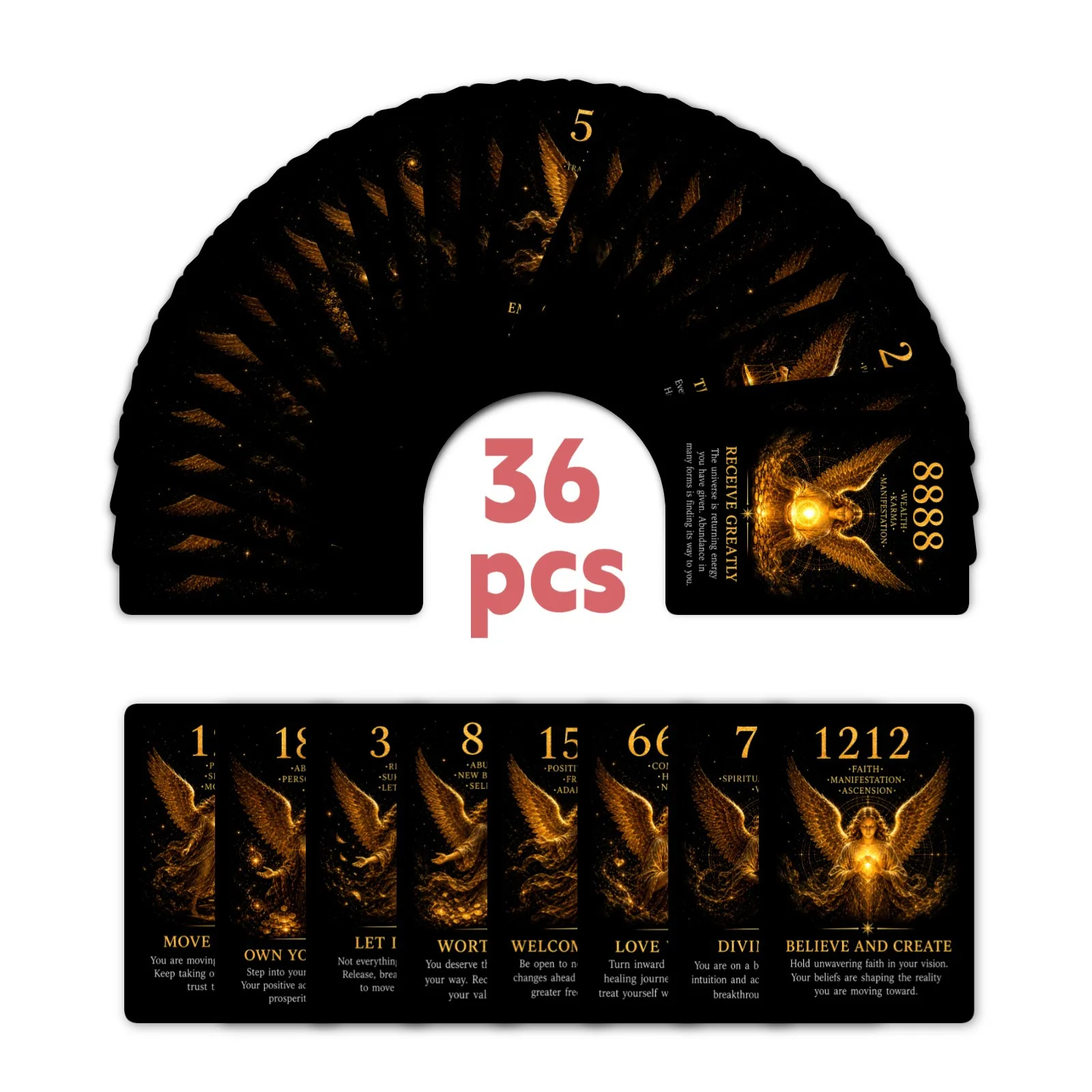 New 36Pcs Mystic Angel Numbers Oracle Cards, Stress Relief Inspirational Positive Energy Spiritual Guidance Interactive Cards