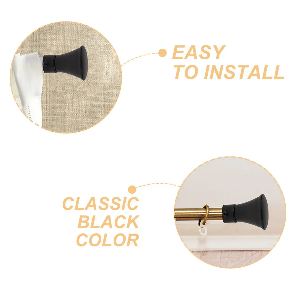

2Pcs Curtain Rod Finials Black Iron Decorative Ends Only Modern Matte Finish for Window Curtain Rods Decoration