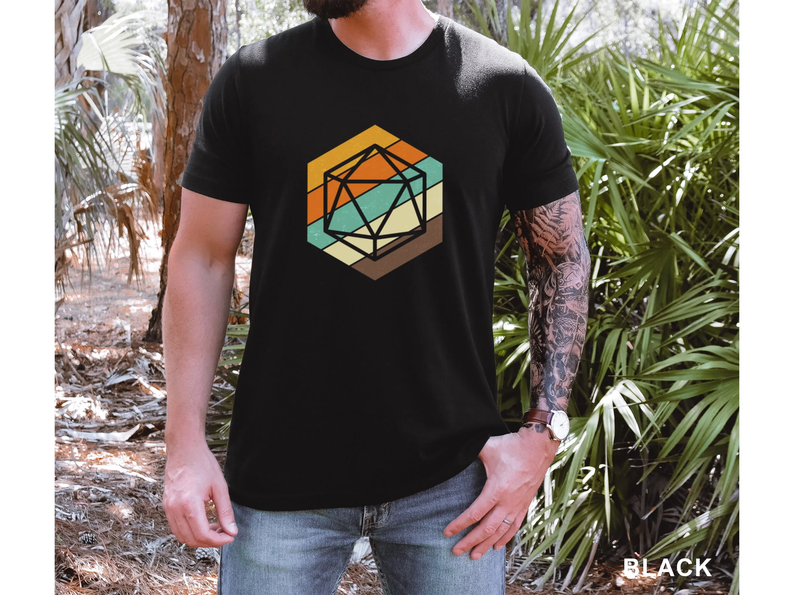 Dungeon Master D20 Dice Tabletop DND Retro colors  T Shirt