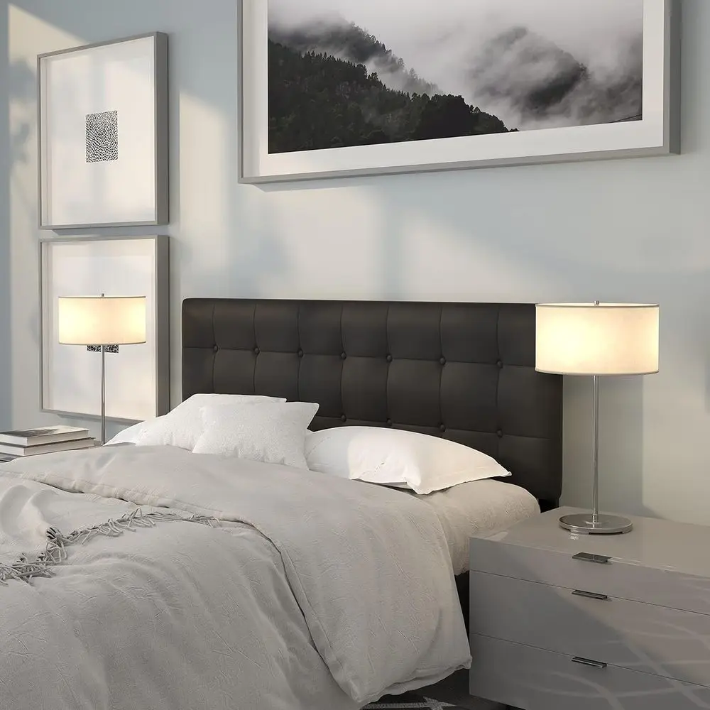 

Queen Size Button-Tufted Upholstered Bed Frame in Black Vinyl
