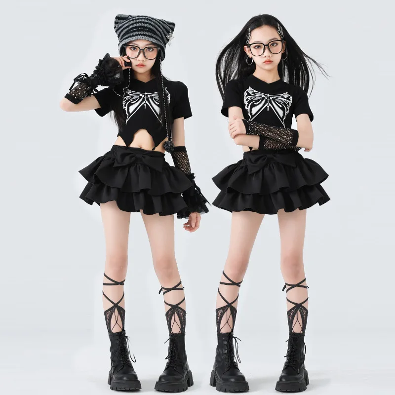 Ragazze K-pop Moda Crop Top Gonne a strati Set di vestiti Bambini Costume Hip Hop Bambini Street Dance Hot Girl Group Streetwear