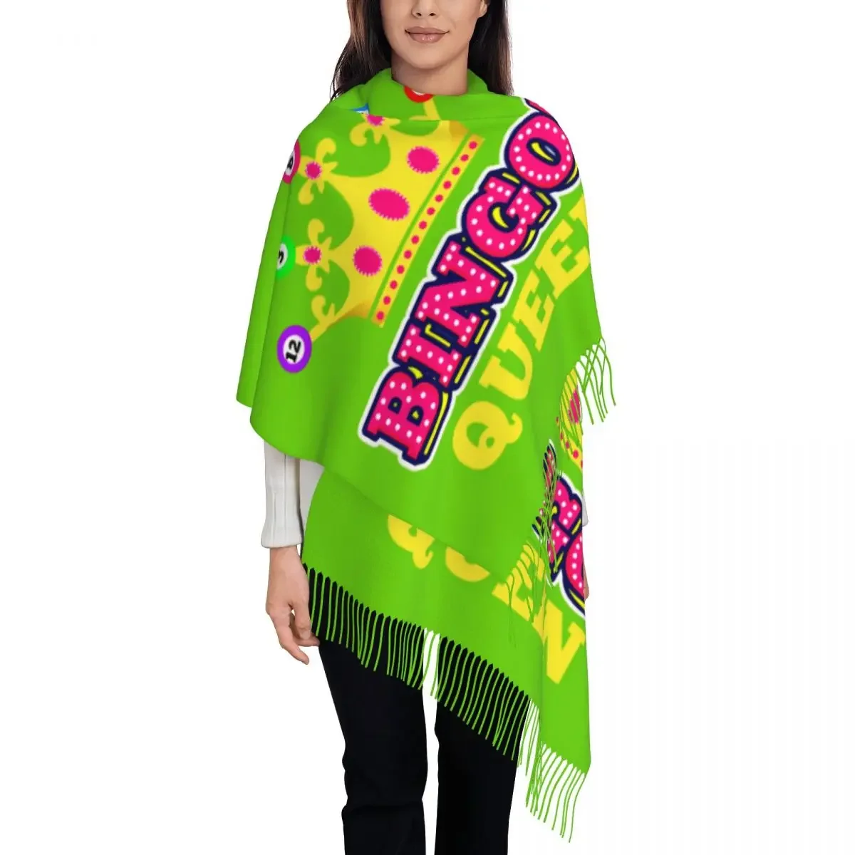 Custom Ladies Long Bingo Queen Scarves Women Winter Soft Warm Tassel Shawl Wrap Scarf