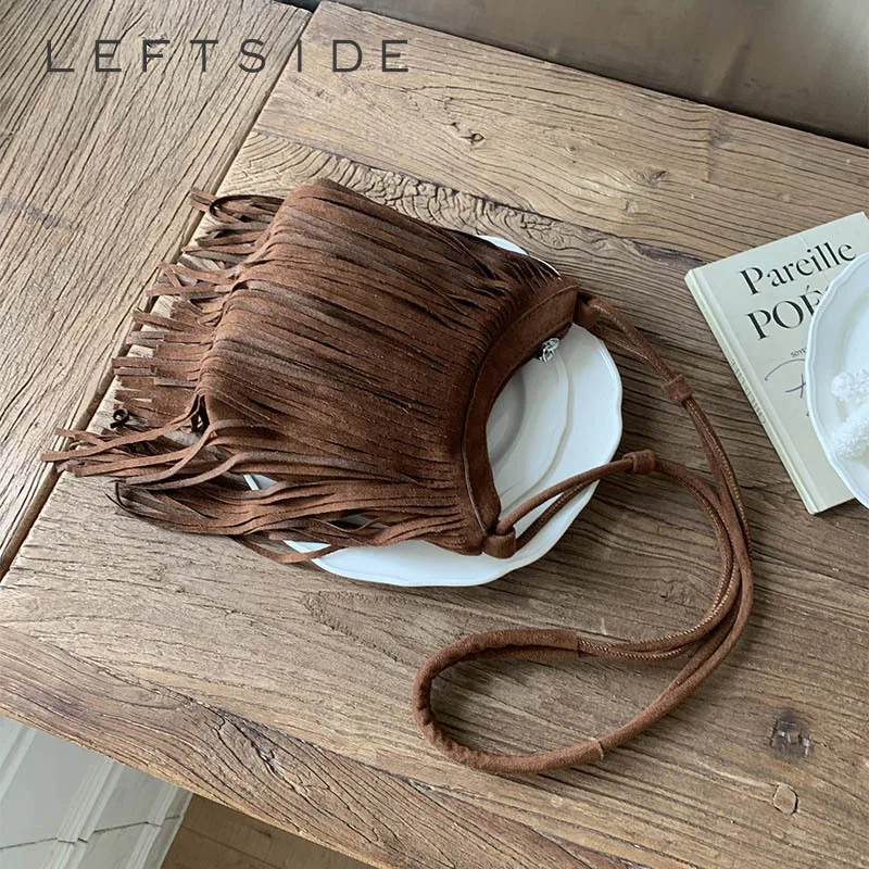 

LEFTSIDE Design Small PU Leather Shoulder Bags for Women 2025 Luxury Tassels Crossbody Bag Females Fashion ​Handbags and Purses