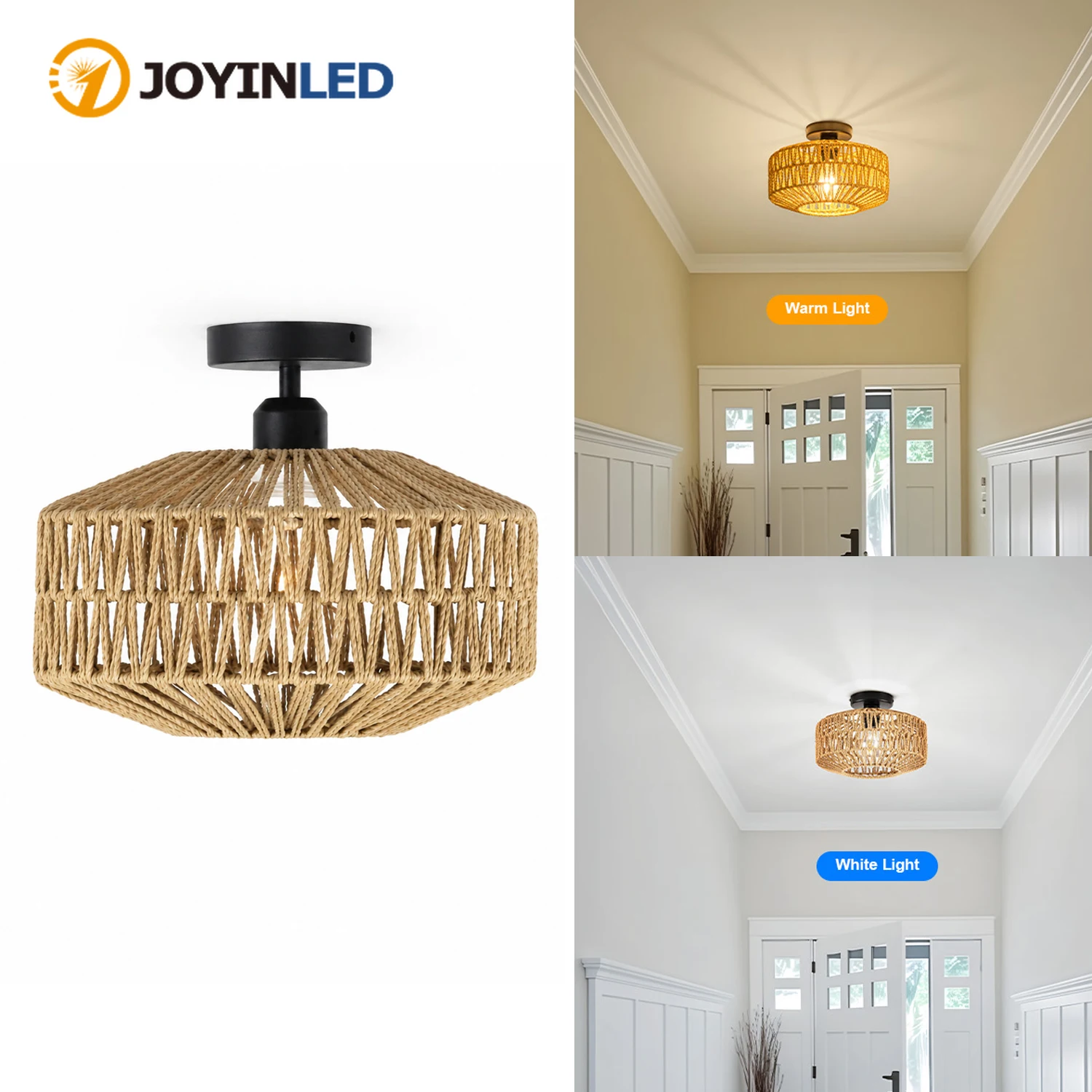30 cm Rattan-Deckenleuchte, E27-LED-Leuchten, handgewebte Schlafzimmer-Hängelampen für Deckenbeleuchtung, moderne Heimdekoration, Leuchte
