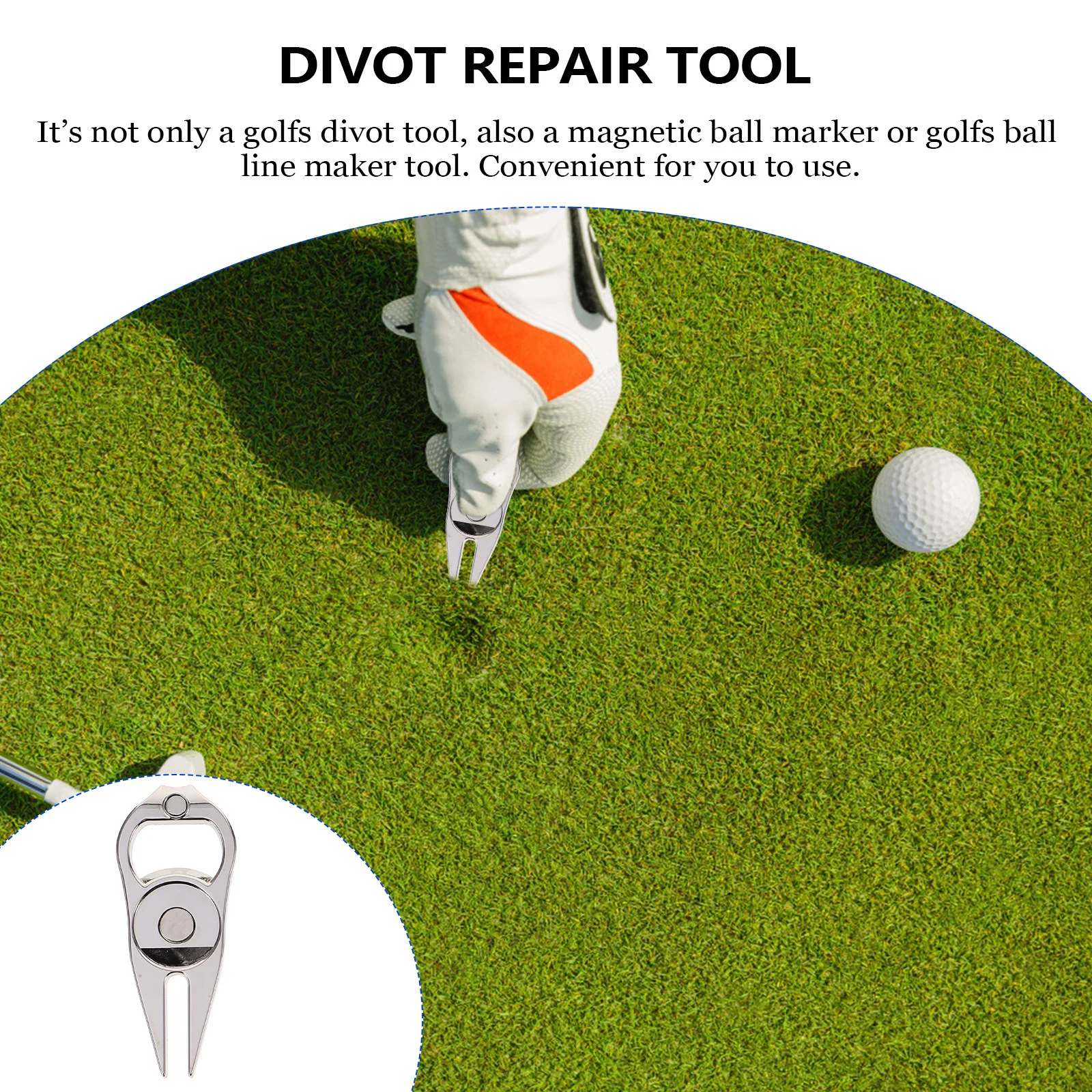 

Golf Divot Tool Zinc Alloy Ball Marker Repair Fork Stainless Steel Divot Repair Tool For Grass Green Training Device
