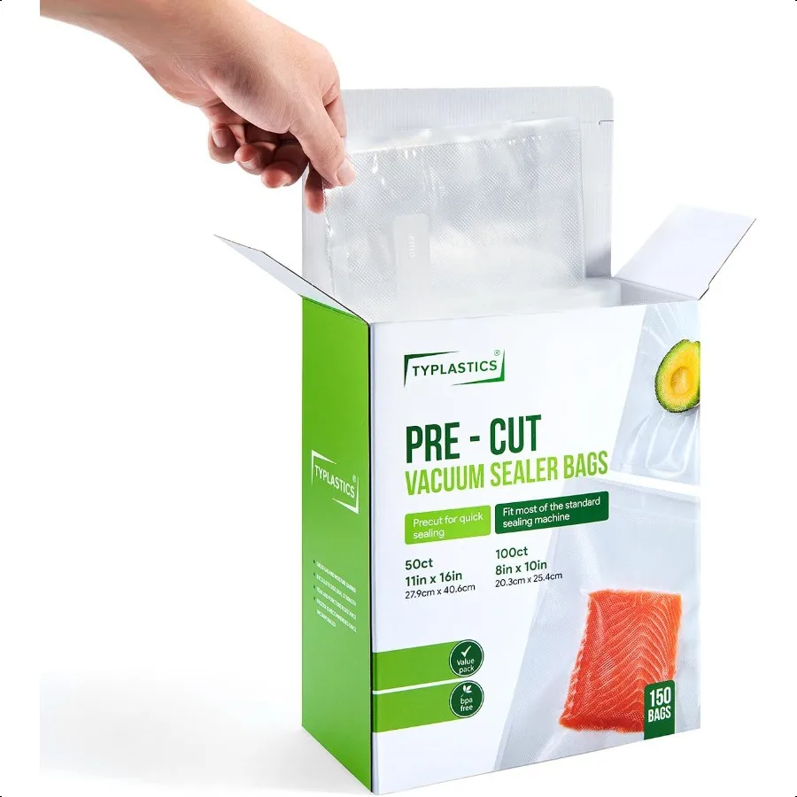 

Vacuum Sealer Bags Set of 150 PreCut Quart and Gallon for Food Saver Airtight Vac Storage Meal Prep