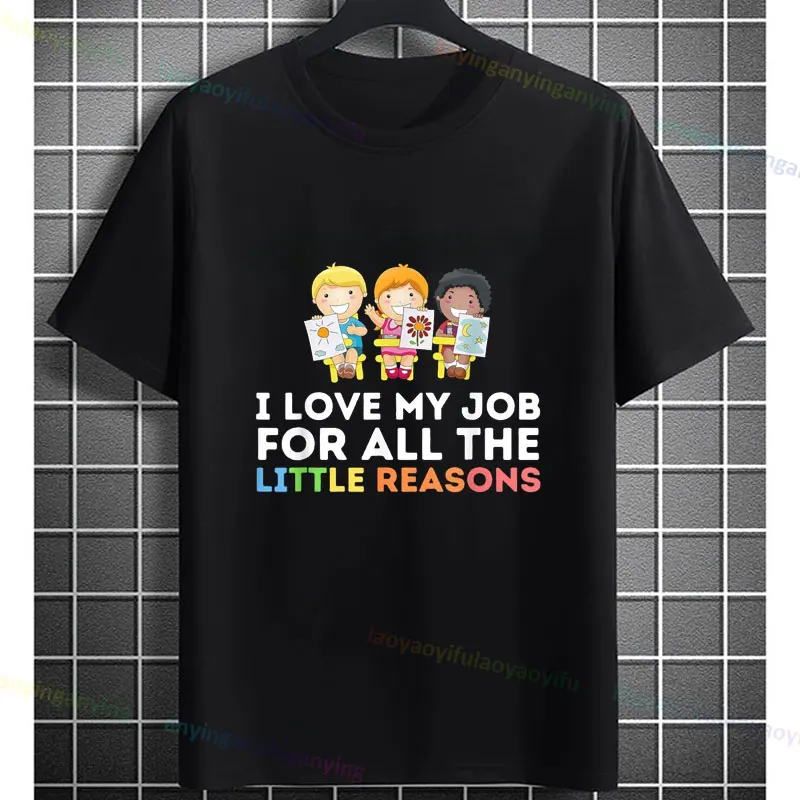 I Love My Job Reading Teacher Happy First Day of School T-Shirt Casual Short Sleeve Cotton Tshirt Perfect Gift for Men and Women