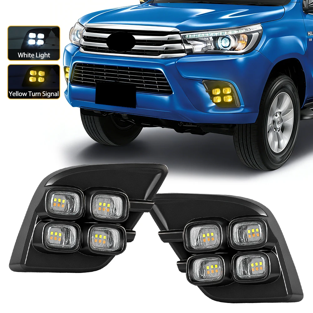 

Fog Lamp For Toyota Hilux Revo 2015 2016 LED Daytime Running Light Front Bumper Fog Light Auto Yellow Turn Signal Driving Lights