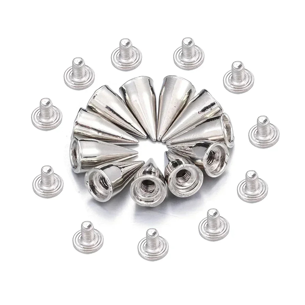 Silver Cone Spikes Metal Screwback Studs DIY Craft Leather Cool Punk Decoration for Clothes Shoes Bags Round Nail Garment Rivets