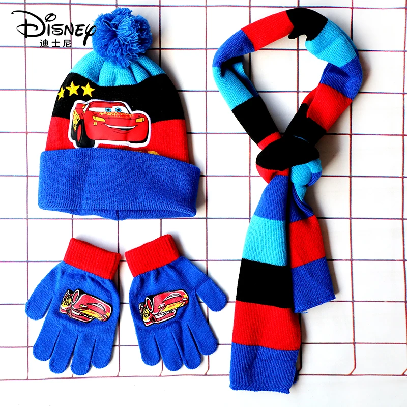 

3pcs/set New Children's Hat Car Lightning McQueen Cartoon Cap Girl boy Hats Scarf Glove Warm Set anime knit headgear sets