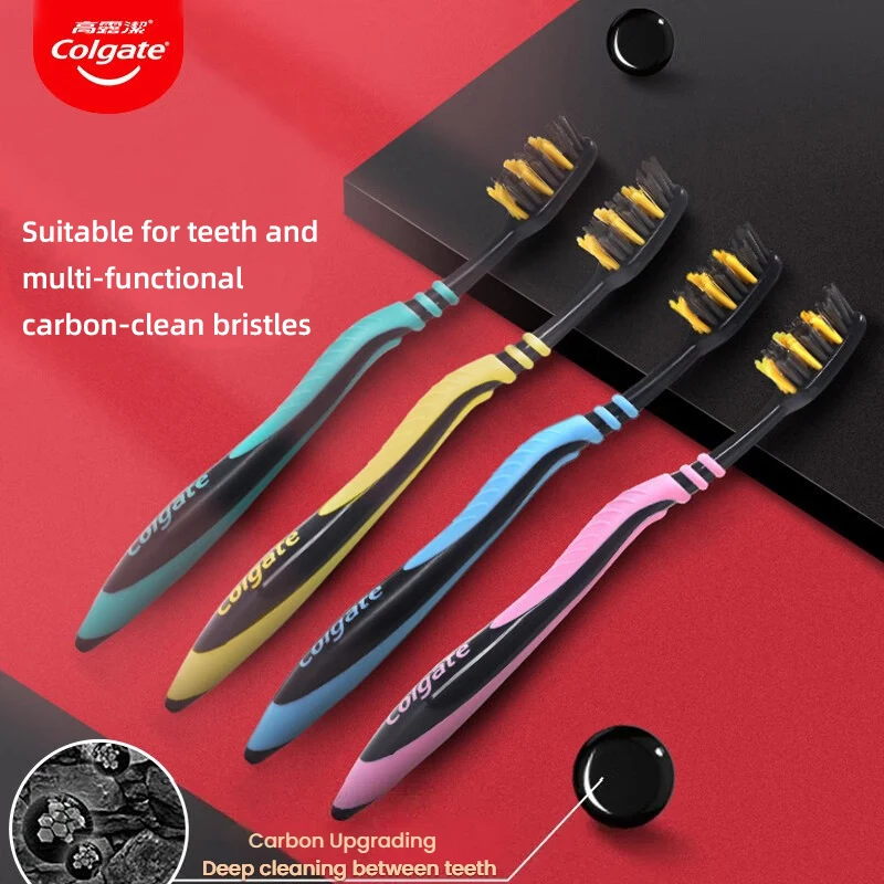 Colgate Bamboo Charcoal Toothbrush: Soft Bristles, Gum Protection, Deep Oral Clean, Stain Remover, Random Color