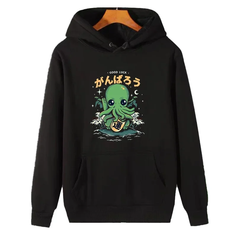 Kaiju Funny Cthulhu Graphic Hooded Sweatshirts Japanese Monster Winter Essentials Pullovers Thick Sweater Hoodie Male Clothes
