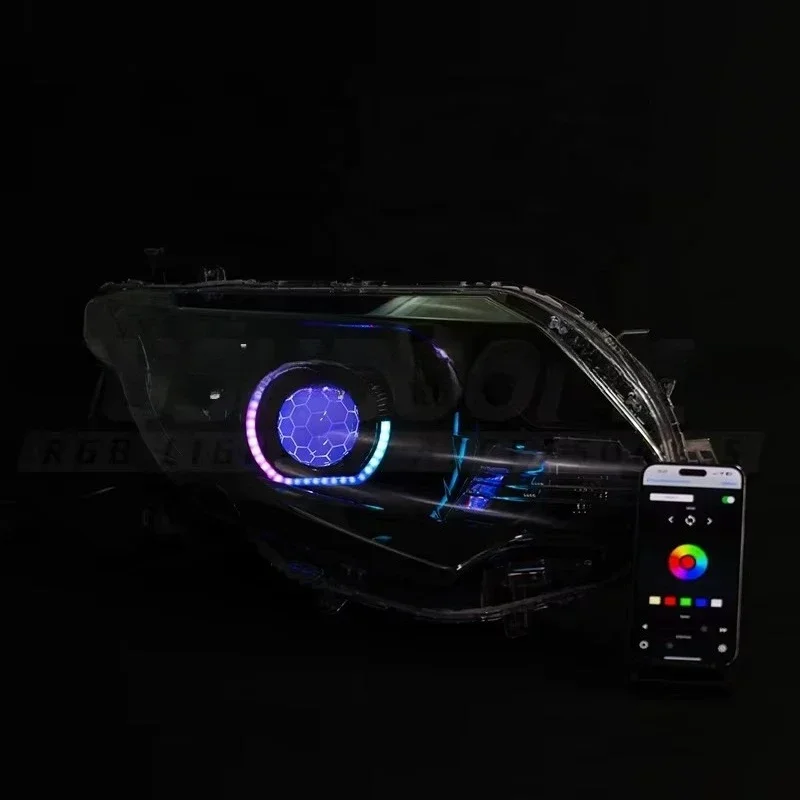 Custom Projector Headlights with Angel Eye Sequential Indicator RGBW Turbine Pickup Fitment 2015-2018